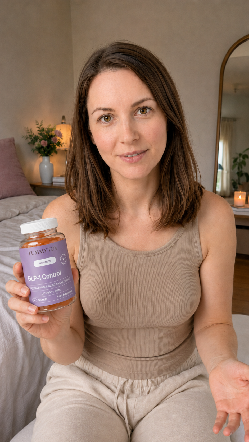 Concept 3 creator holding the TummyTox product in a bedroom setting